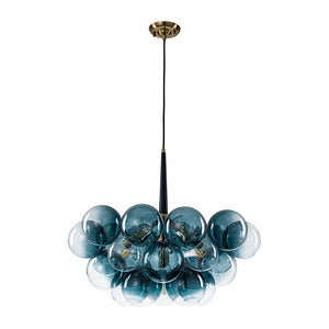 Farmhouze Light - 6 - Light Dimmable Cluster Glass Globe Blue Bubble Chandelier - Chandelier - Gradual Blue - 
