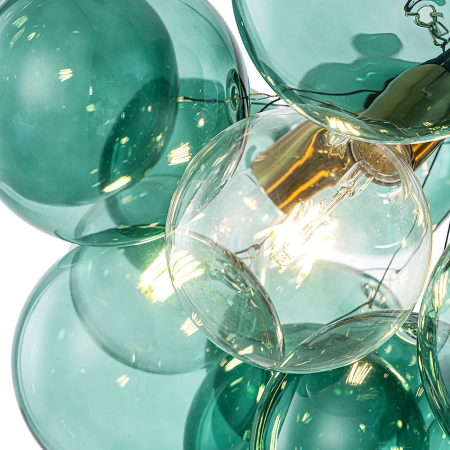 Farmhouze Light - 6 - Light Dimmable Cluster Glass Globe Green Bubble Chandelier - Chandelier - Black + Brass - 
