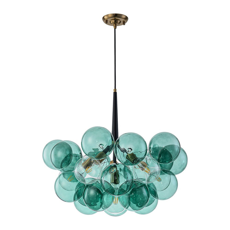 Farmhouze Light - 6 - Light Dimmable Cluster Glass Globe Green Bubble Chandelier - Chandelier - Black + Brass - 
