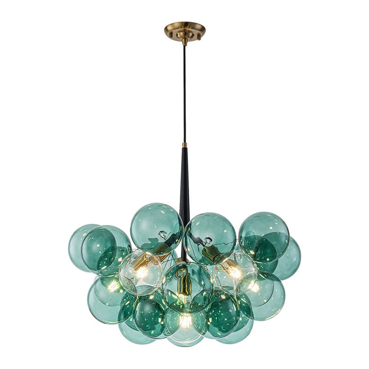 Farmhouze Light - 6 - Light Dimmable Cluster Glass Globe Green Bubble Chandelier - Chandelier - Black + Brass - 