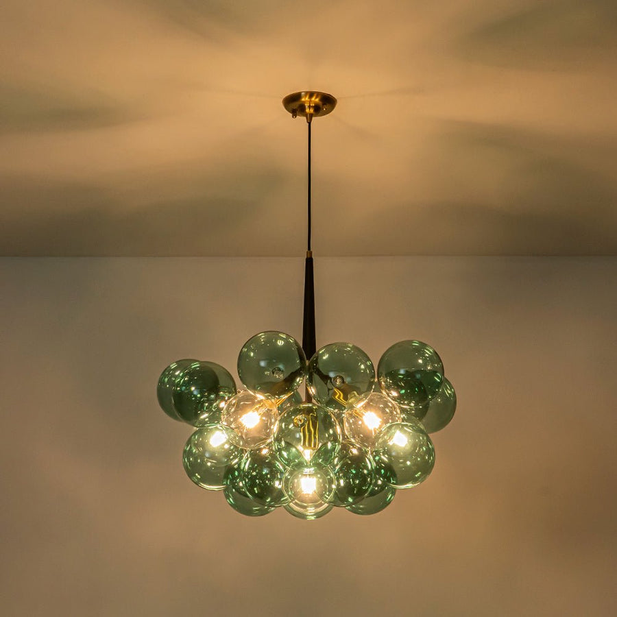 Farmhouze Light - 6 - Light Dimmable Cluster Glass Globe Green Bubble Chandelier - Chandelier - Black + Brass - 