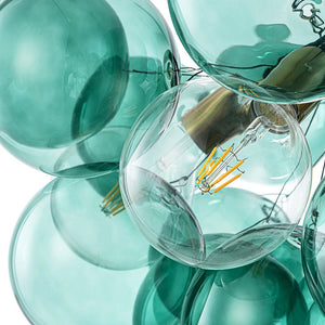 Farmhouze Light - 6 - Light Dimmable Cluster Glass Globe Green Bubble Chandelier - Chandelier - Black + Brass - 