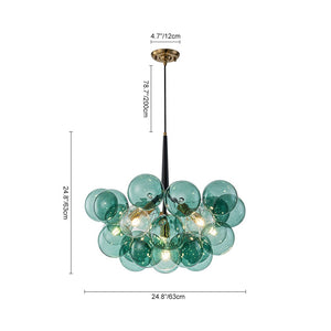 Farmhouze Light - 6 - Light Dimmable Cluster Glass Globe Green Bubble Chandelier - Chandelier - Black + Brass - 