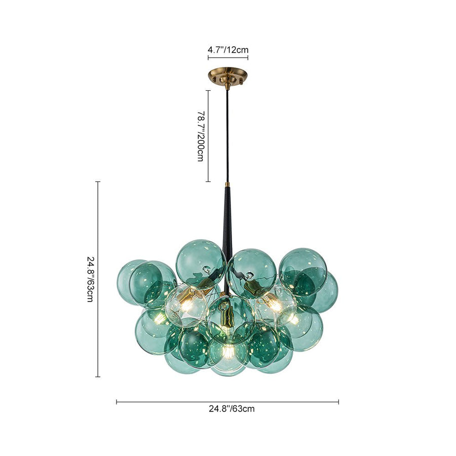 Farmhouze Light - 6 - Light Dimmable Cluster Glass Globe Green Bubble Chandelier - Chandelier - Black + Brass - 