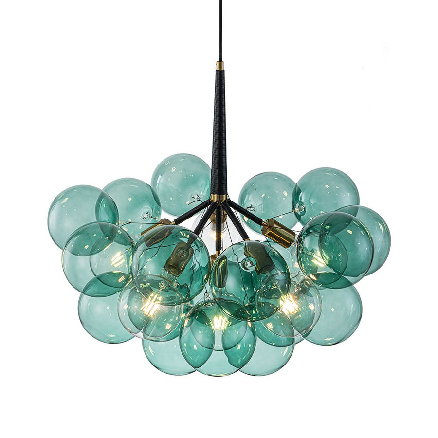 Farmhouze Light - 6 - Light Dimmable Cluster Glass Globe Green Bubble Chandelier - Chandelier - Black + Brass - 