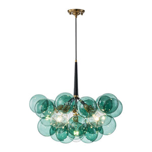 Farmhouze Light - 6 - Light Dimmable Cluster Glass Globe Green Bubble Chandelier - Chandelier - Black + Brass - 