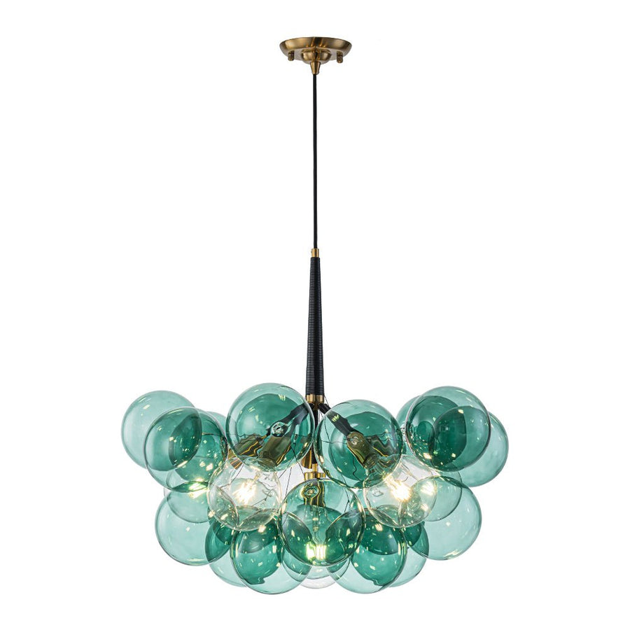 Farmhouze Light - 6 - Light Dimmable Cluster Glass Globe Green Bubble Chandelier - Chandelier - Black + Brass - 