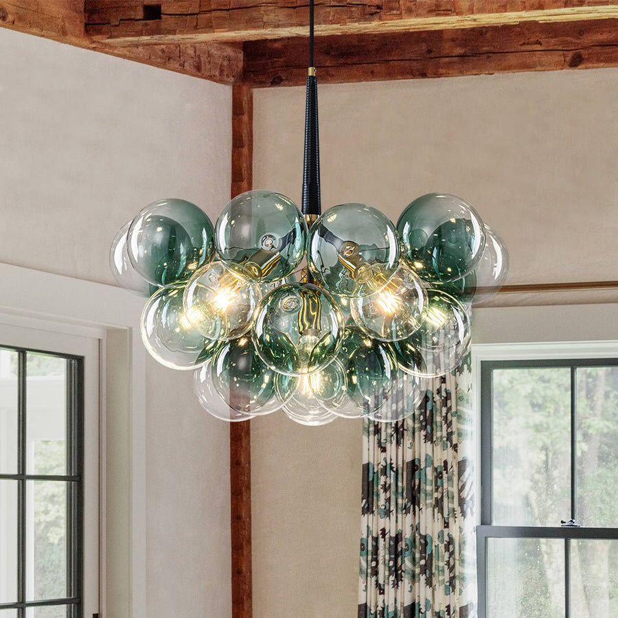 Farmhouze Light - 6 - Light Dimmable Cluster Glass Globe Green Bubble Chandelier - Chandelier - Gradual Green - 