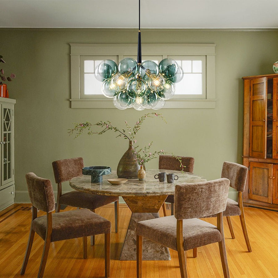 Farmhouze Light - 6 - Light Dimmable Cluster Glass Globe Green Bubble Chandelier - Chandelier - Gradual Green - 