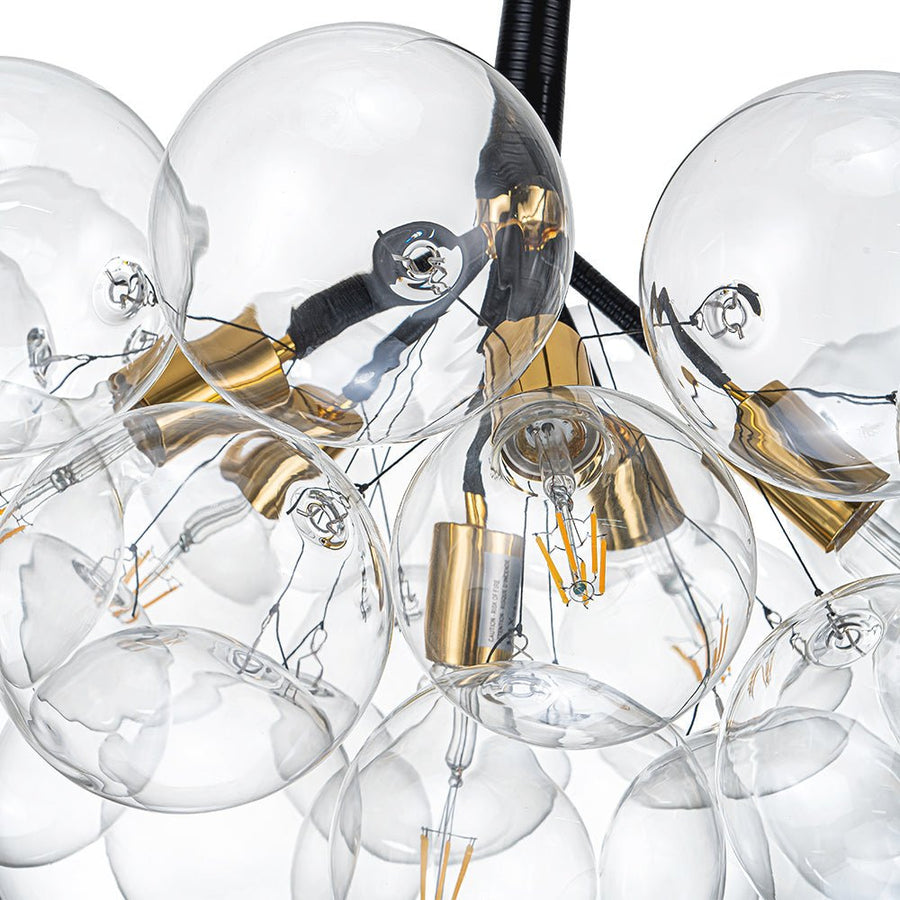 Farmhouze Light - 6 - Light Dimmable Glam Cluster Glass Globe Bubble Chandelier - Chandelier - Black + Brass - 