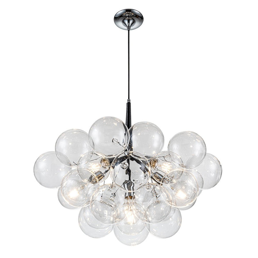 Farmhouze Light - 6 - Light Dimmable Glam Cluster Glass Globe Bubble Chandelier - Chandelier - Black + Chrome - 