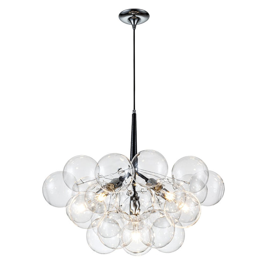 Farmhouze Light - 6 - Light Dimmable Glam Cluster Glass Globe Bubble Chandelier - Chandelier - Black + Chrome - 