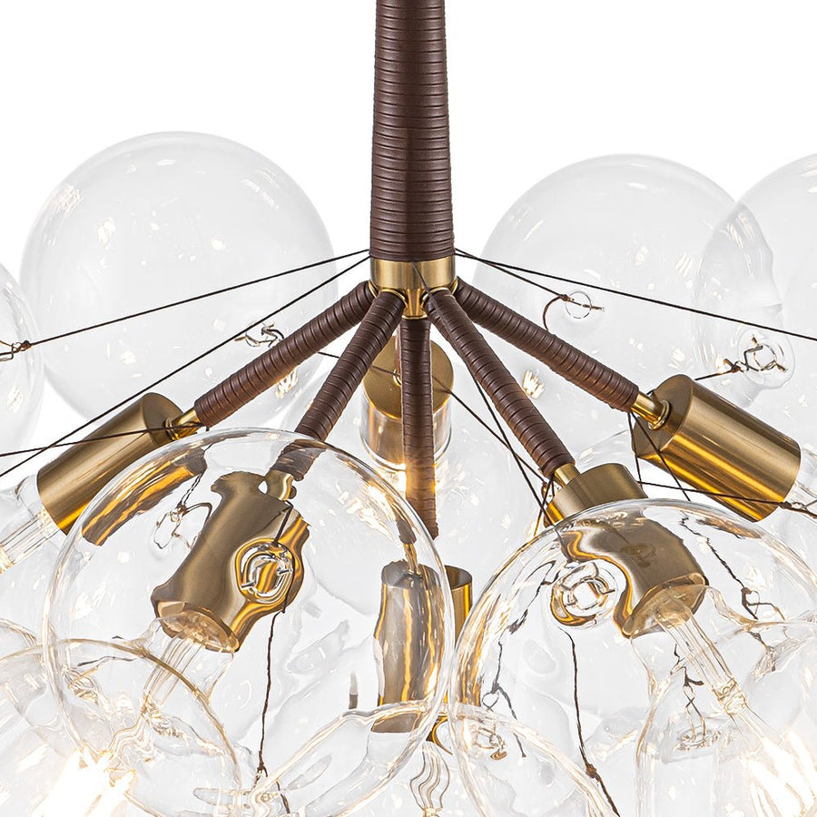 Farmhouze Light - 6 - Light Dimmable Glam Cluster Glass Globe Bubble Chandelier - Chandelier - Brown + Brass - 