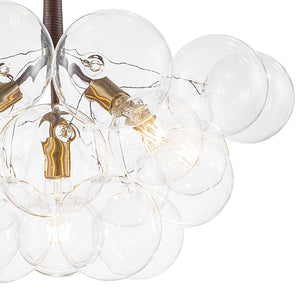 Farmhouze Light - 6 - Light Dimmable Glam Cluster Glass Globe Bubble Chandelier - Chandelier - Brown + Brass - 