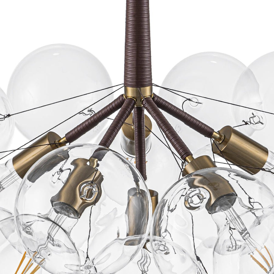 Farmhouze Light - 6 - Light Dimmable Glam Cluster Glass Globe Bubble Chandelier - Chandelier - Brown + Brass - 