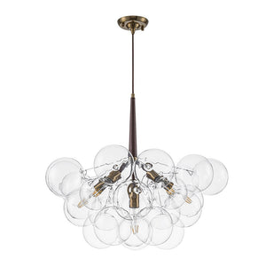 Farmhouze Light - 6 - Light Dimmable Glam Cluster Glass Globe Bubble Chandelier - Chandelier - Brown + Brass - 