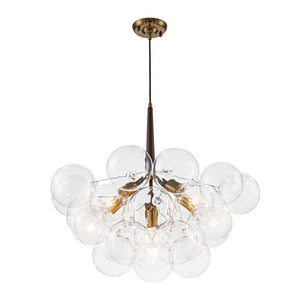 Farmhouze Light - 6 - Light Dimmable Glam Cluster Glass Globe Bubble Chandelier - Chandelier - Brown + Brass - 