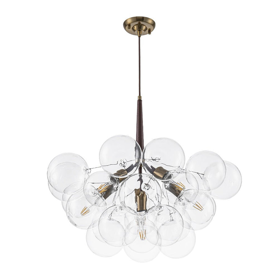 Farmhouze Light - 6 - Light Dimmable Glam Cluster Glass Globe Bubble Chandelier - Chandelier - Brown + Brass - 