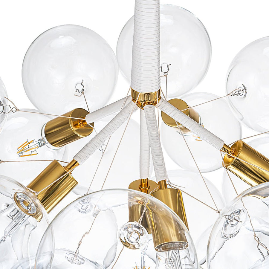 Farmhouze Light - 6 - Light Dimmable Glam Cluster Glass Globe Bubble Chandelier - Chandelier - White + Brass - 