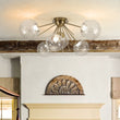 Load image into Gallery viewer, Farmhouze Light - 6 - Light Dimmable LED Glass Globe Sputnik Semi Flush Mount - Ceiling Light - Brass - 
