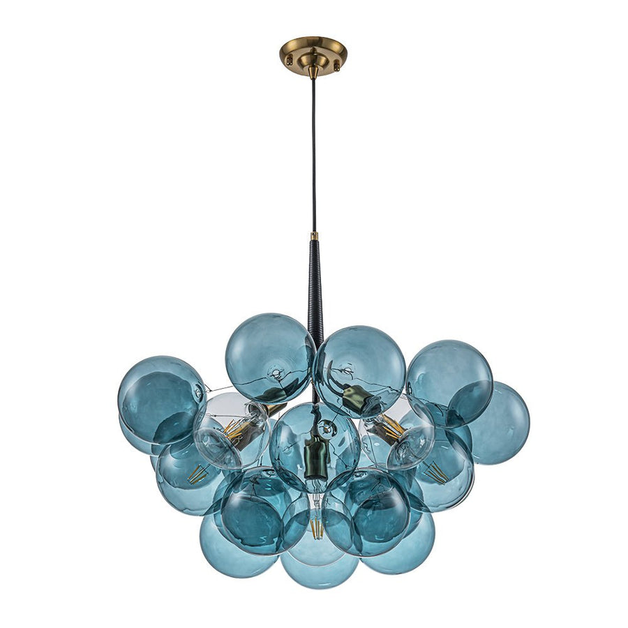 Farmhouze Light - 6 - Light DimmableCluster Glass Globe Blue Bubble Chandelier - Chandelier - Black + Brass - 