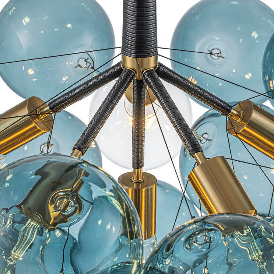 Farmhouze Light - 6 - Light DimmableCluster Glass Globe Blue Bubble Chandelier - Chandelier - Black + Brass - 