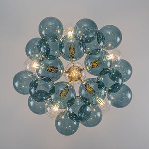 Farmhouze Light - 6 - Light DimmableCluster Glass Globe Blue Bubble Chandelier - Chandelier - Black + Brass - 