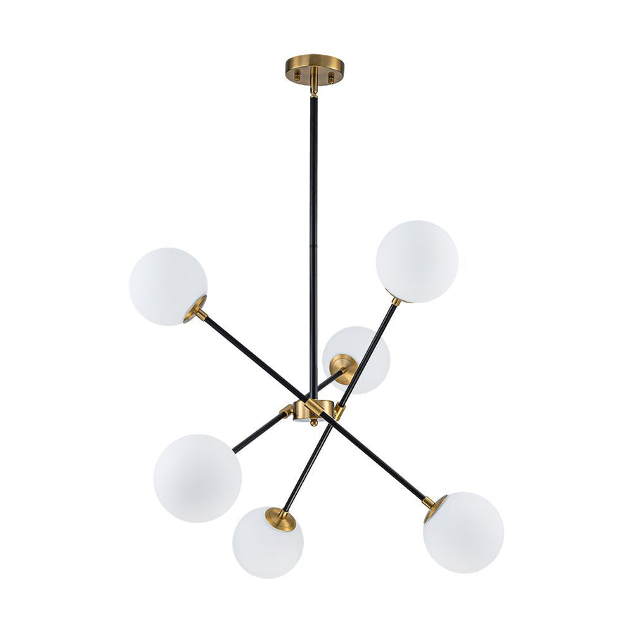 Farmhouze Light - 6 - Light Linear Opal Glass Globe Adjustable Sputnik Chandelier - Chandelier - Black Brass - 