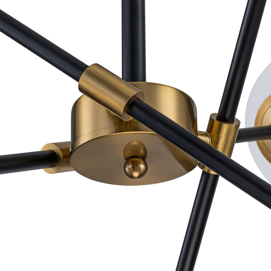 Farmhouze Light - 6 - Light Linear Opal Glass Globe Adjustable Sputnik Chandelier - Chandelier - Black Brass - 