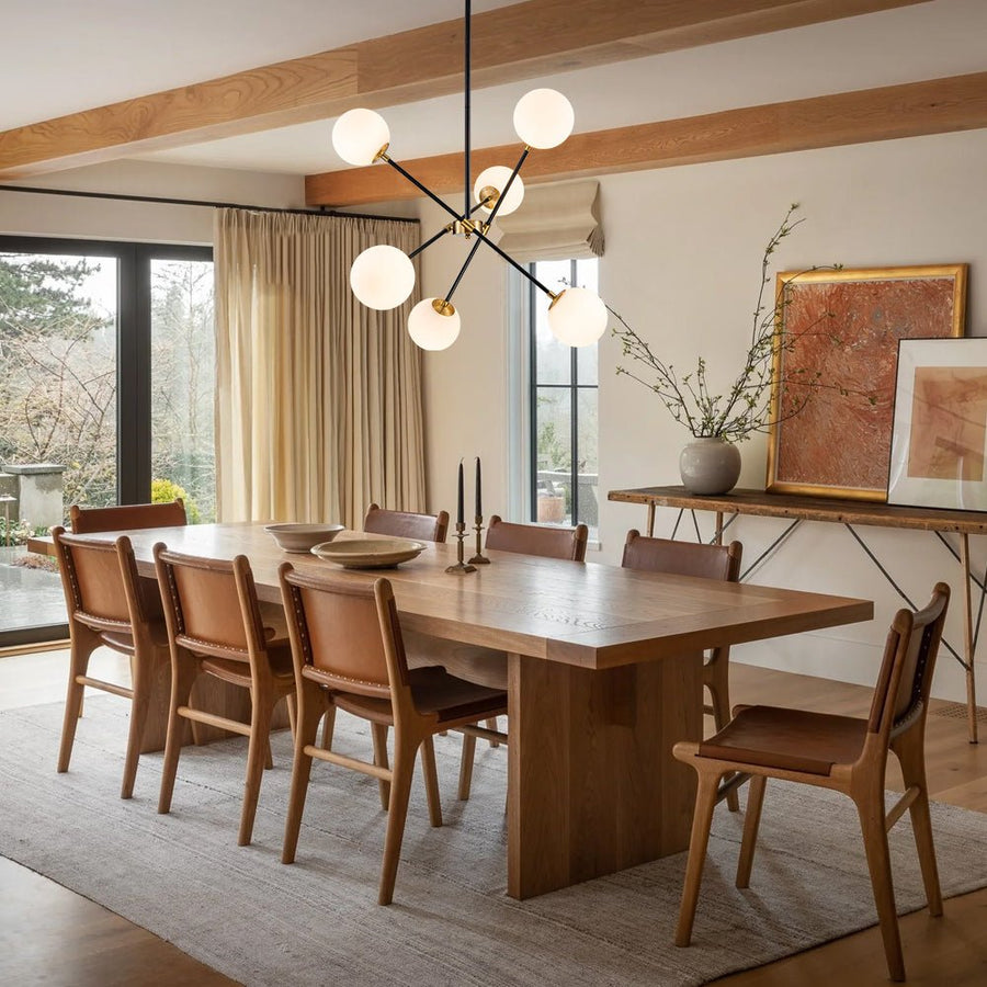 Farmhouze Light - 6 - Light Linear Opal Glass Globe Adjustable Sputnik Chandelier - Chandelier - Black Brass - 