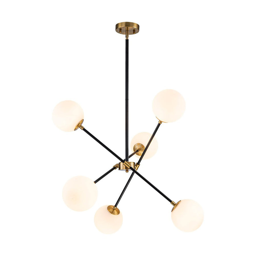 Farmhouze Light - 6 - Light Linear Opal Glass Globe Adjustable Sputnik Chandelier - Chandelier - Black Brass - 