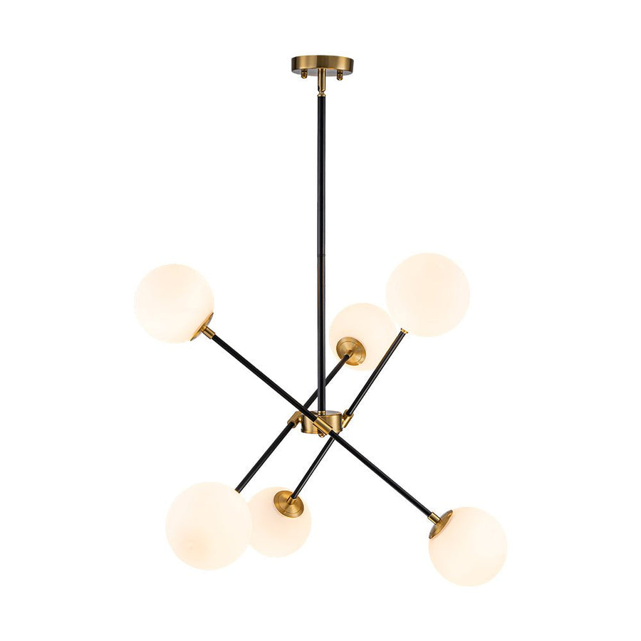 Farmhouze Light - 6 - Light Linear Opal Glass Globe Adjustable Sputnik Chandelier - Chandelier - Black Brass - 