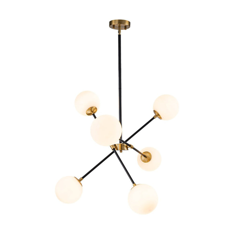 Farmhouze Light - 6 - Light Linear Opal Glass Globe Adjustable Sputnik Chandelier - Chandelier - Black Brass - 