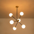 Load image into Gallery viewer, Farmhouze Light - 6 - Light Linear Opal Glass Globe Adjustable Sputnik Chandelier - Chandelier - Black Brass - 
