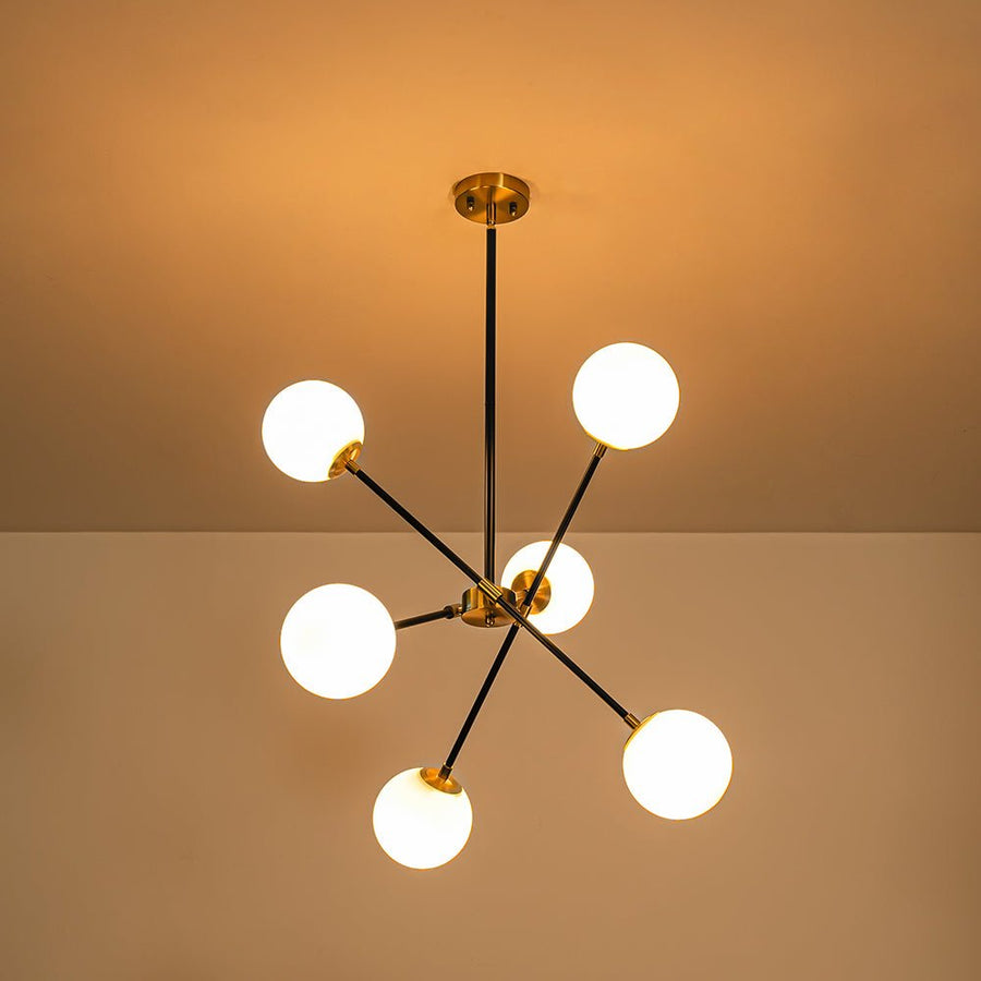 Farmhouze Light - 6 - Light Linear Opal Glass Globe Adjustable Sputnik Chandelier - Chandelier - Black Brass - 