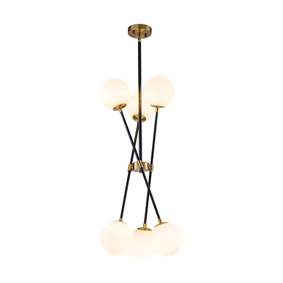 Farmhouze Light - 6 - Light Linear Opal Glass Globe Adjustable Sputnik Chandelier - Chandelier - Black Brass - 