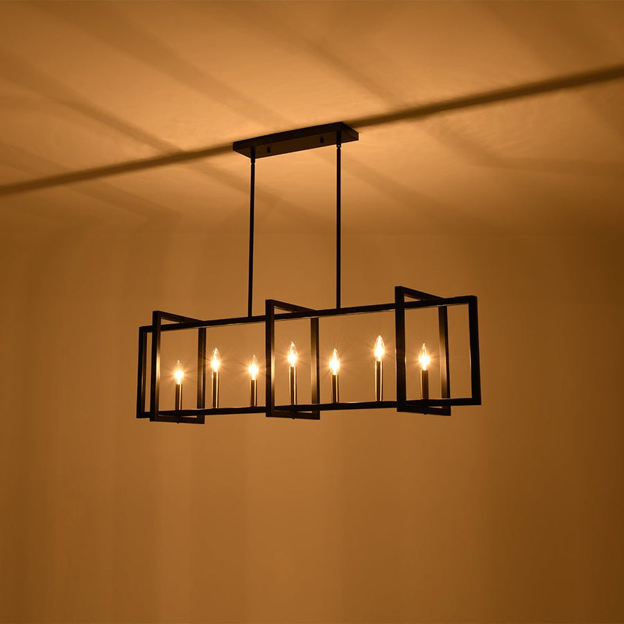Farmhouze Light - 7 - Light Black Brass Rectangle Kitchen Island Linear Pendant - Chandelier - 7 - Light - 