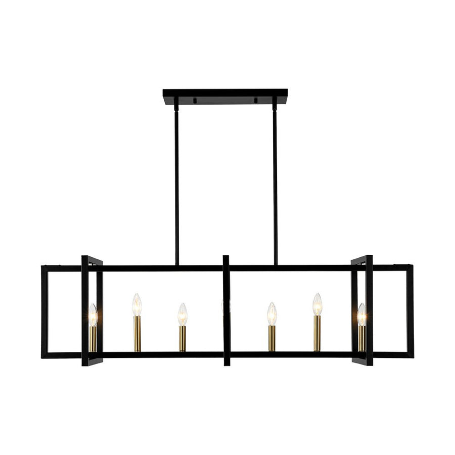 Farmhouze Light - 7 - Light Black Brass Rectangle Kitchen Island Linear Pendant - Chandelier - 7 - Light - 