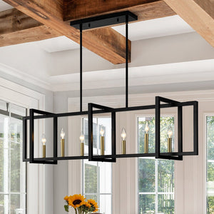 Farmhouze Light - 7 - Light Black Brass Rectangle Kitchen Island Linear Pendant - Chandelier - 7 - Light - 