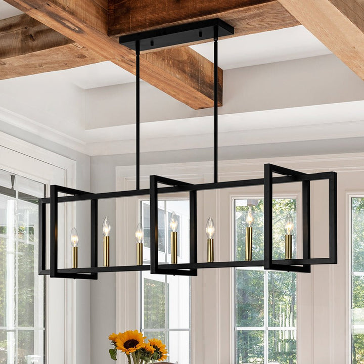 Farmhouze Light - 7 - Light Black Brass Rectangle Kitchen Island Linear Pendant - Chandelier - 7 - Light - 