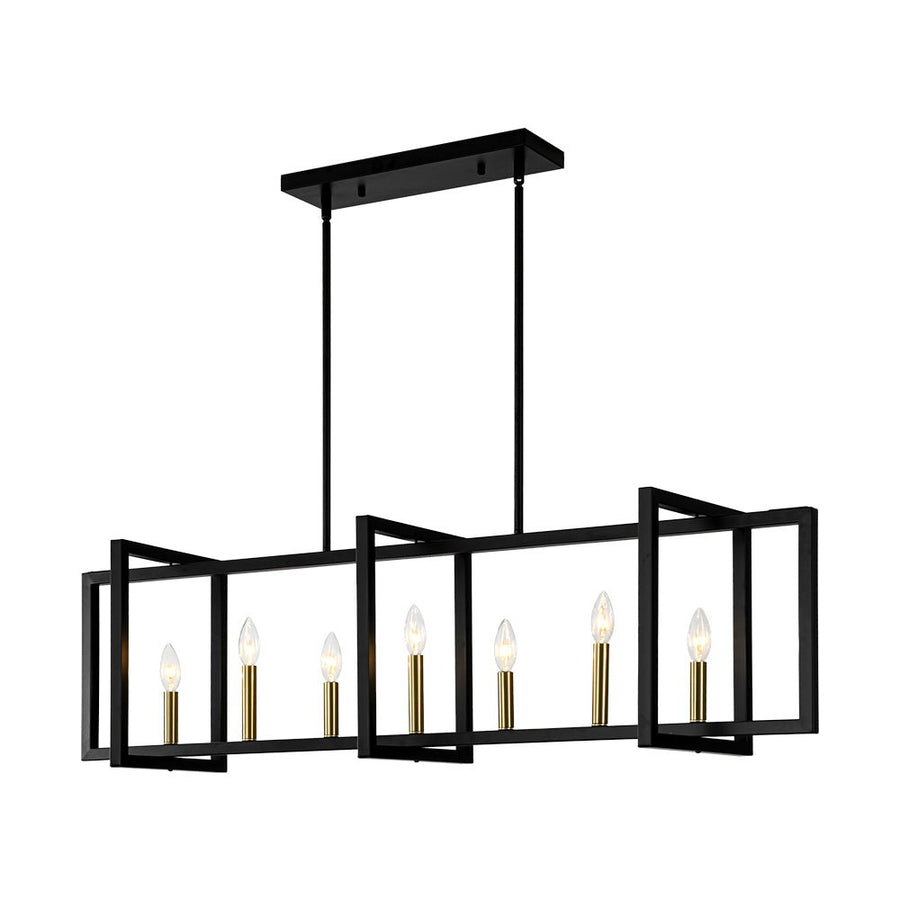 Farmhouze Light - 7 - Light Black Brass Rectangle Kitchen Island Linear Pendant - Chandelier - 7 - Light - 