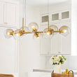 Load image into Gallery viewer, Farmhouze Light-8-Light Glass Globe Bubble Linear Island Semi Flush Chandelier-Chandelier-Amber Glass + Brass Finish-
