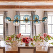 Load image into Gallery viewer, Farmhouze Light - 8 - Light Glass Globe Bubble Linear Island Semi Flush Chandelier - Chandelier - Blue Glass + Brass Finish - 
