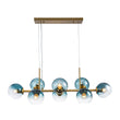 Load image into Gallery viewer, Farmhouze Light - 8 - Light Glass Globe Bubble Linear Island Semi Flush Chandelier - Chandelier - Blue Glass + Brass Finish - 
