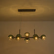 Load image into Gallery viewer, Farmhouze Light - 8 - Light Glass Globe Bubble Linear Island Semi Flush Chandelier - Chandelier - Green Glass + Black Finish - 
