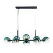 Load image into Gallery viewer, Farmhouze Light - 8 - Light Glass Globe Bubble Linear Island Semi Flush Chandelier - Chandelier - Green Glass + Black Finish - 
