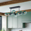Load image into Gallery viewer, Farmhouze Light - 8 - Light Glass Globe Bubble Linear Island Semi Flush Chandelier - Chandelier - Green Glass + Black Finish - 
