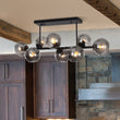 Load image into Gallery viewer, Farmhouze Light - 8 - Light Glass Globe Bubble Linear Island Semi Flush Chandelier - Chandelier - Somked Glass + Black Finish - 
