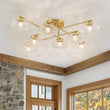 Load image into Gallery viewer, Farmhouze Light-8-Light Sputnik Artisan Water Glass Oval Globe Brass Semi Flush-Ceiling Light-43.3 in-
