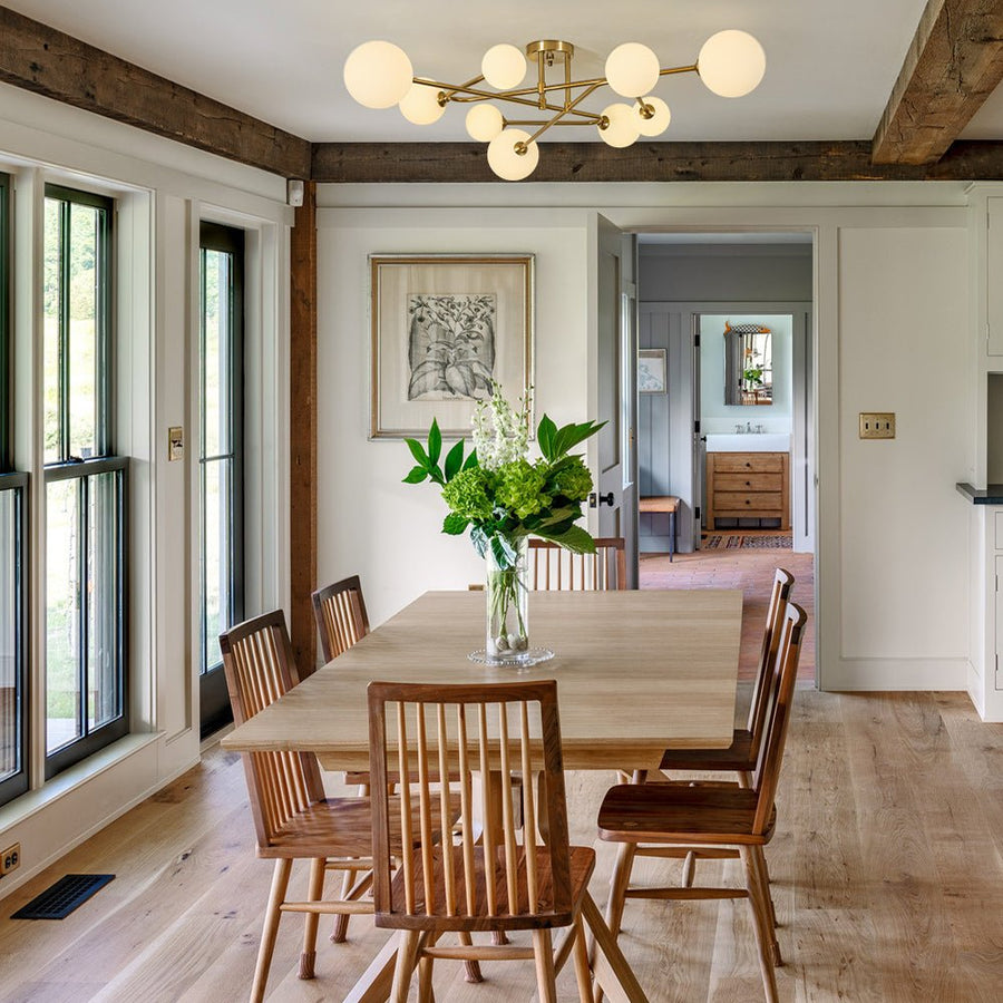 Farmhouze Light - 9 - Light Sputnik Glass Globe Semi Flush Ceiling Light - Ceiling Light - Brass - 